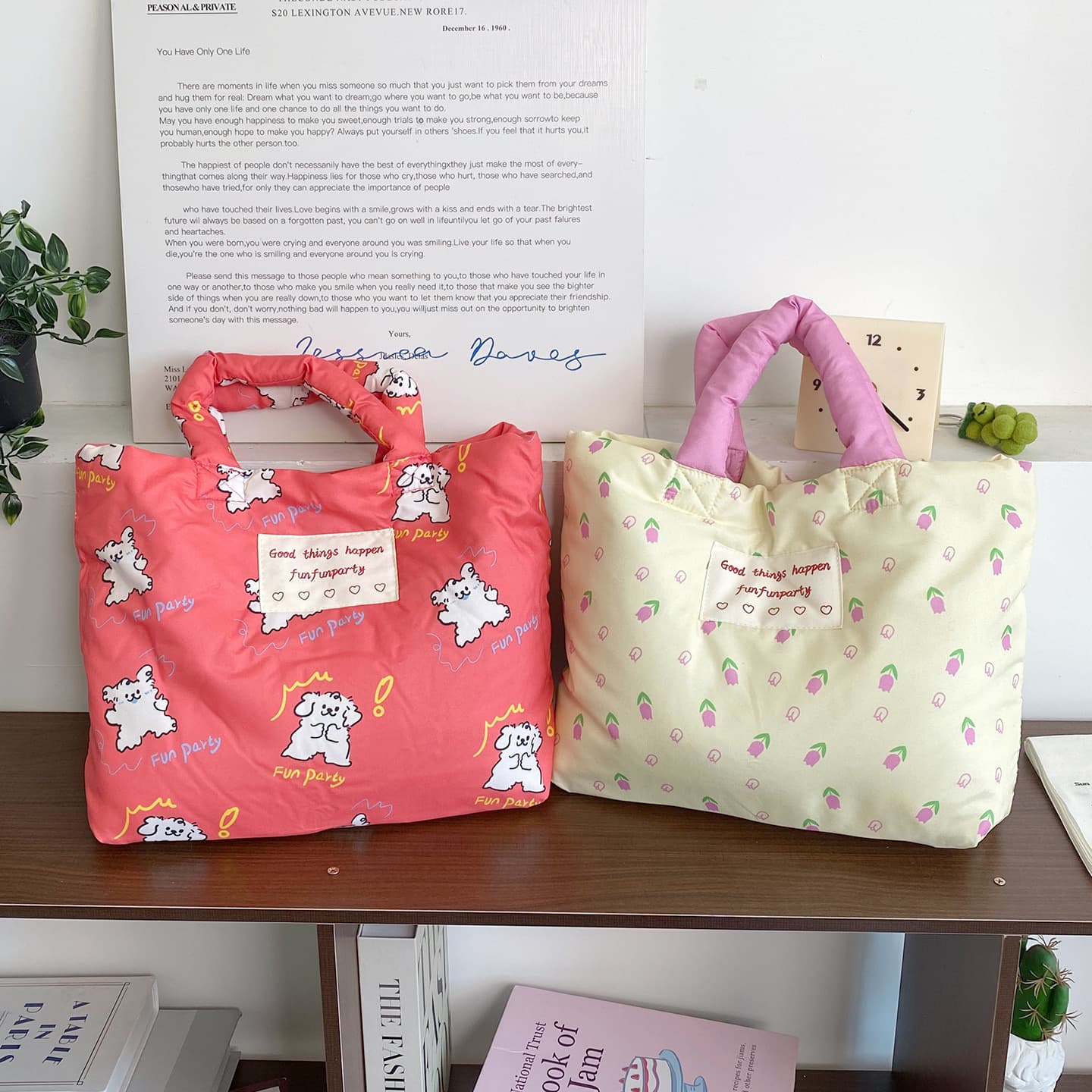 Cute cotton-filled handbag female soft waxy mother and baby bag Korean ins mommy bag lightweight handbag outing storage bag