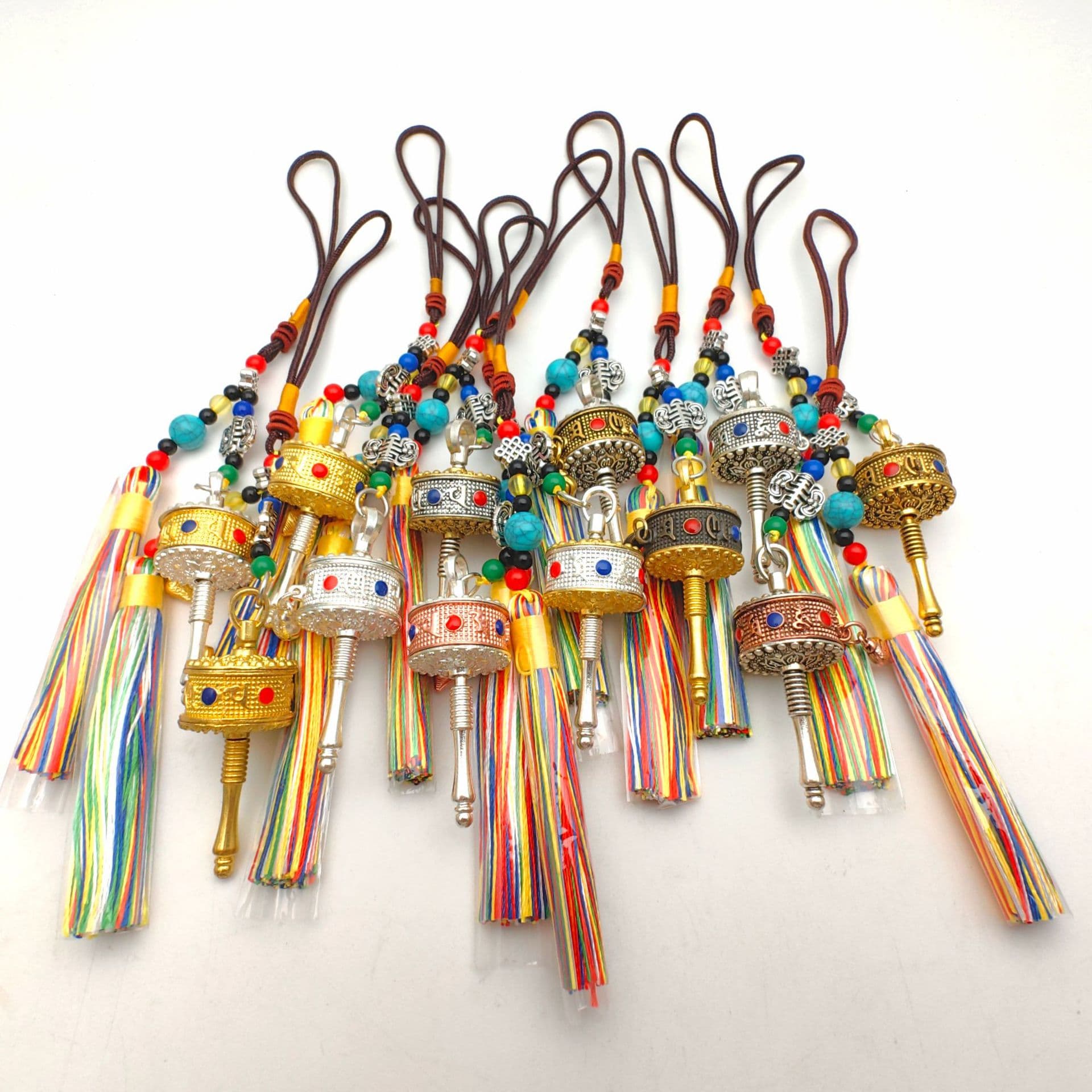 Tibetan Fringe Drip Oil Six-Syllable Mantra Prayer Wheel, Ethnic Style Pendant Bag Charm Accessories Wholesale
