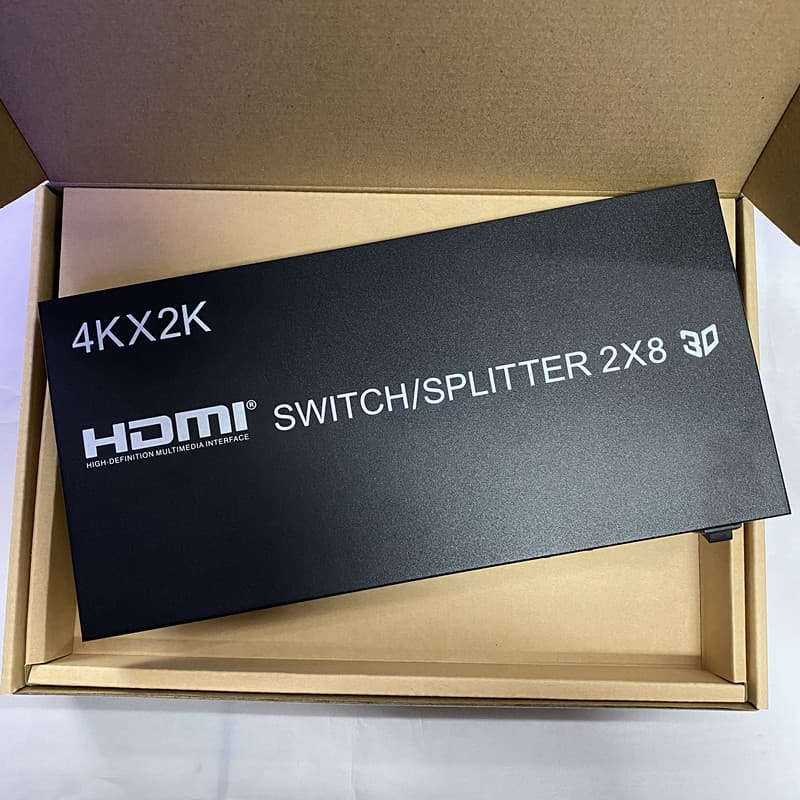 4K HDMI Switch/Splitter 2X8 Remote Control and 2-in/8-out Switch Distributor with 2-to-8 Buttons