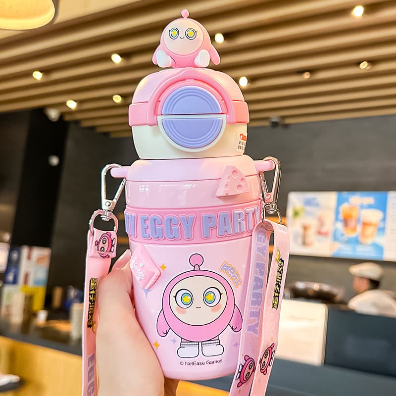 Egg Party Official Licensed Dual-Drink Cup Cartoon Straw Cup Children's Pop Lid Cup Portable Cute Thermos Cup