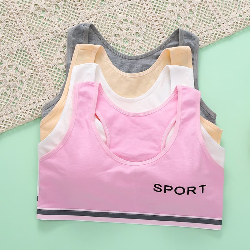 Cotton bra for girls during puberty, padded, racerback style, sports vest for junior high school students aged 9-16