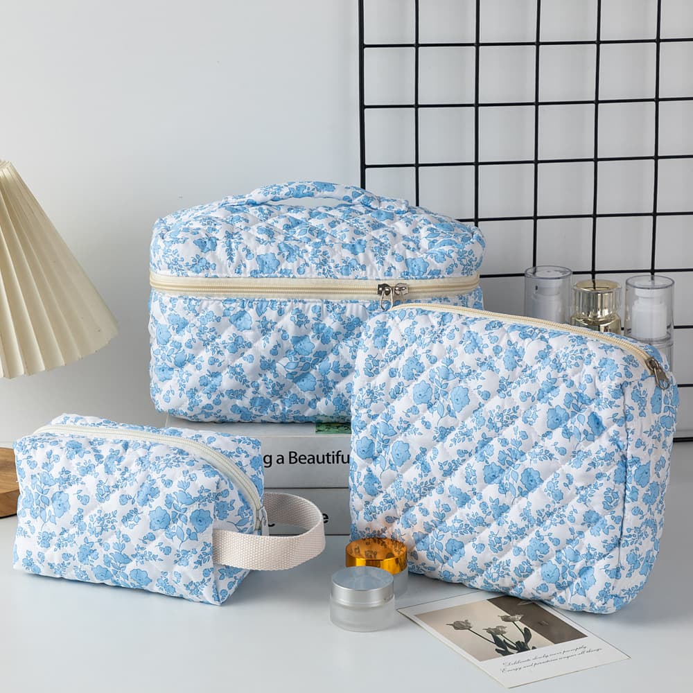 2026 Fresh and Cute Cotton Makeup Bag, Portable Toiletry Storage Pouch, Floral Ins Style Box Bag