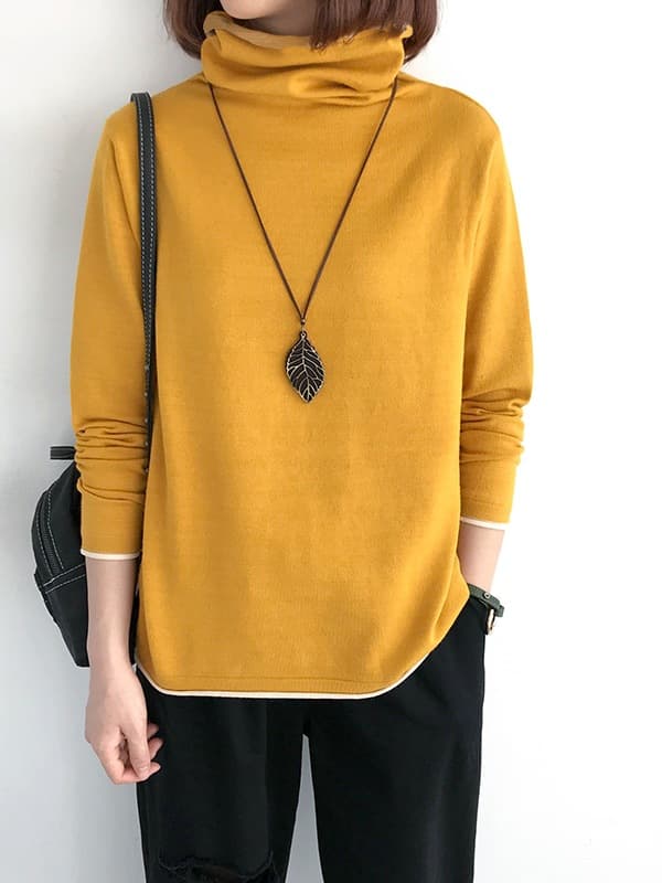 New Autumn/Winter Stacked Collar Long-Sleeve T-Shirt, Winter Fleece-Lined Thick Base Layer, Women's Middle-Aged Mother's Warm Top