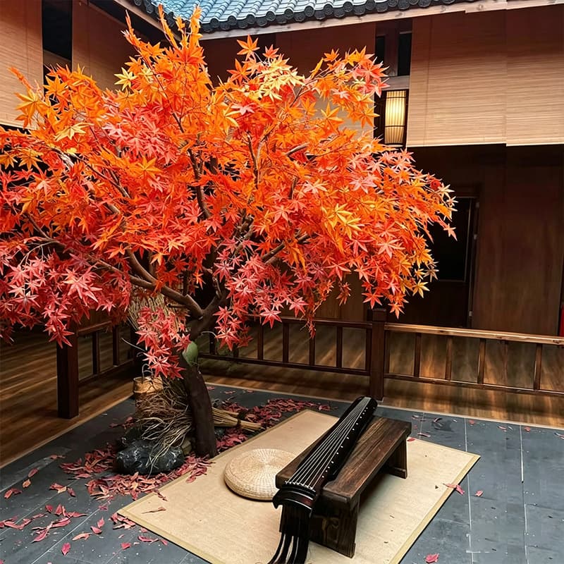 Artificial Maple Tree Fake Maple Tree Shopping Mall Hotel Green Plant Fake Tree Decoration Wishing Tree Indoor and Outdoor Landscape Red Maple Green Maple Tree