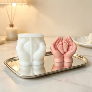 Hand Holding Little Foot Mold Scented Candle Silicone Mold DIY Resin Plaster Figurine Parent-Child Baking Mold