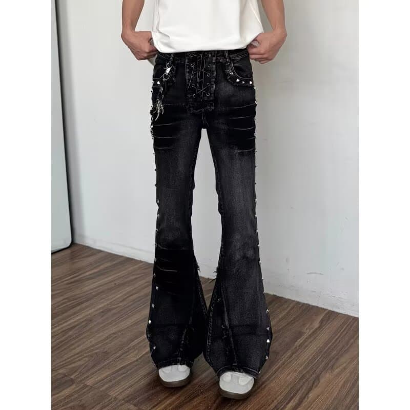 Summer high-waisted loose slimming versatile casual wide-leg trousers American retro washed black slightly flared jeans for men