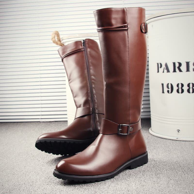 Factory Direct Simple Long Leather Boots Korean Style Trendy Casual Zipper High Boots Export Denim Pointed Toe Riding Boots
