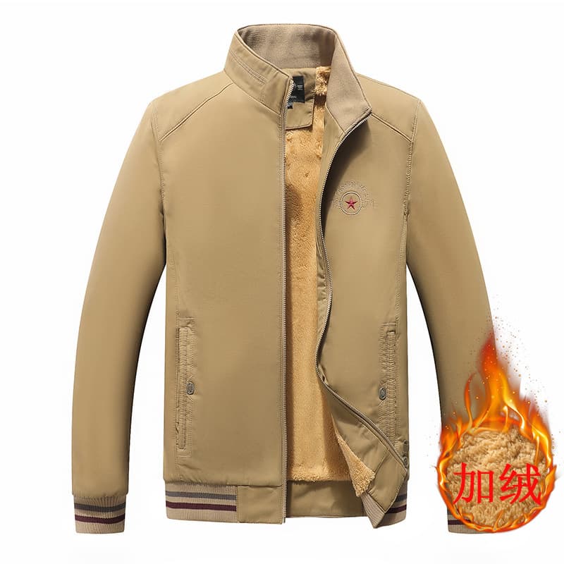 2026 Spring Autumn Winter Thickened Fleece Jacket for Middle-aged Men, Warm Dad Fashion Stand Collar Coat