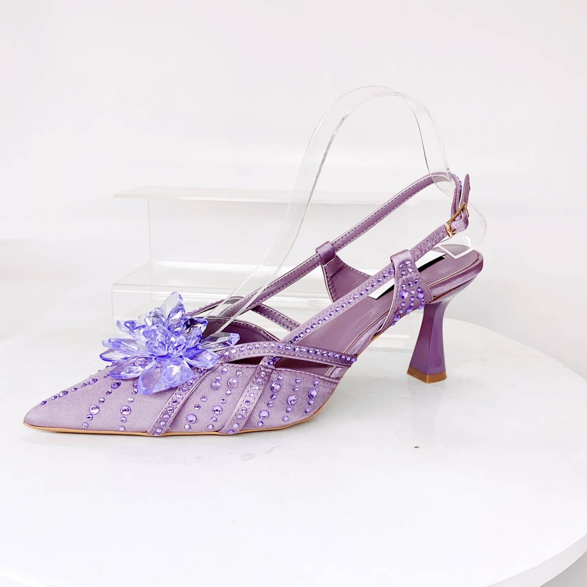 Full diamond thick high heel sandals wedding banquet rhinestone pointed toe women's single shoes with dinner bag complete set high heels sandals for women
