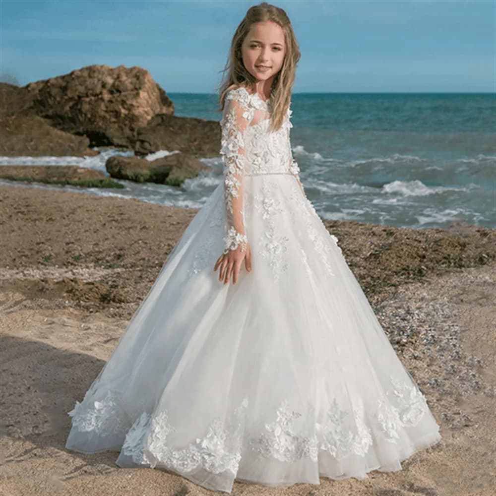 Flower girl dress girl princess dress wedding dress bridesmaid long sleeve girl tutu dress piano performance dress drop shipping