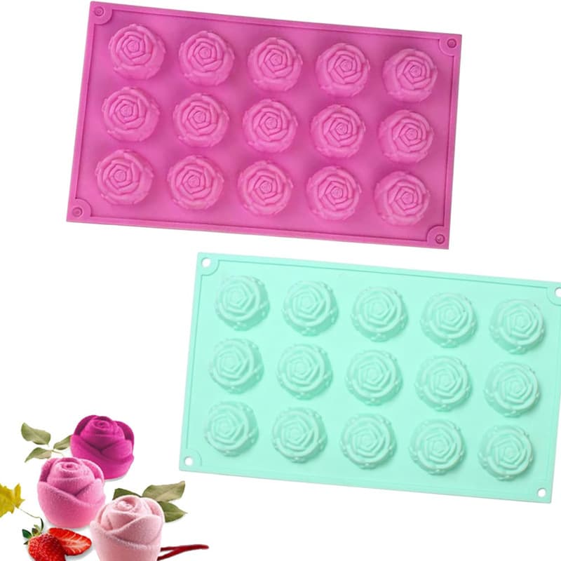Cross-Border Silicone Cake Mold 15 Consecutive Roses Household Mousse Pudding Ice Tray Mold Handmade Soap DIY Baking Mold