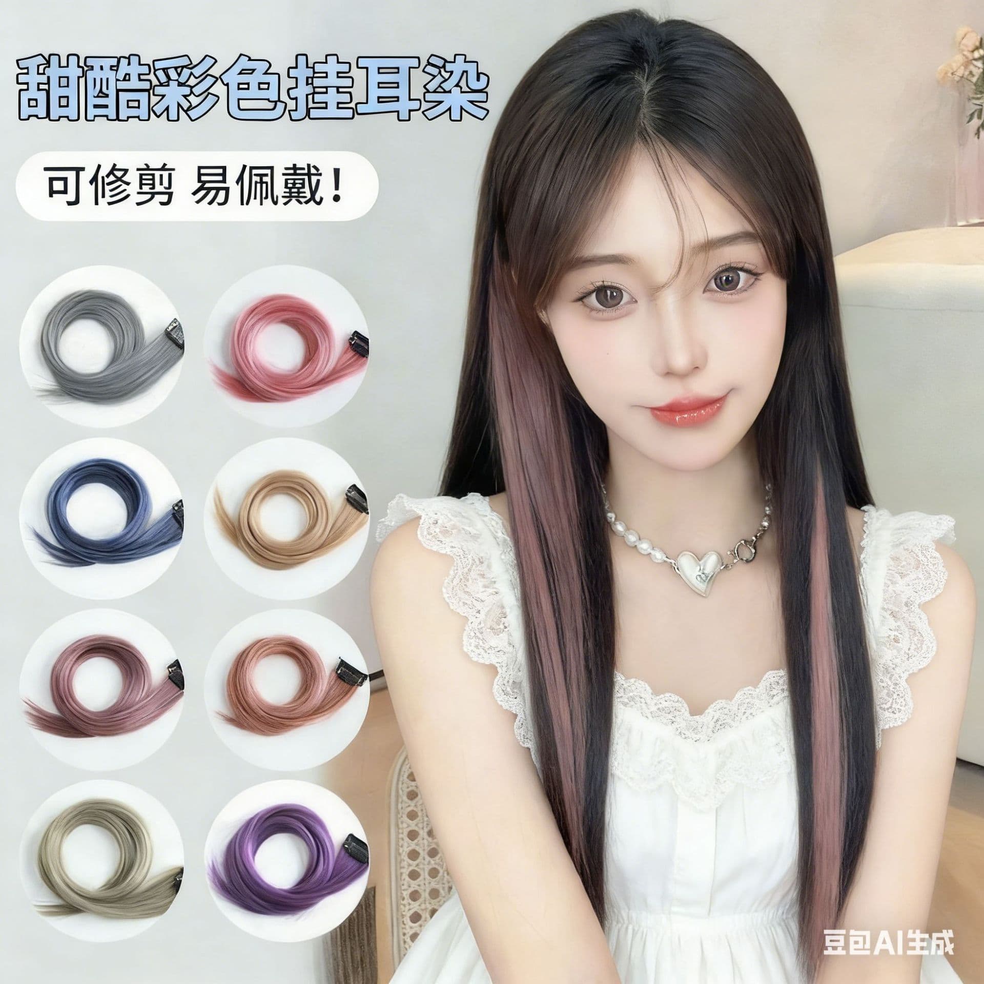 Ear-hanging hair piece highlight dye wig piece for women with long hair one piece colored hair piece invisible hair extension simulation wig patch