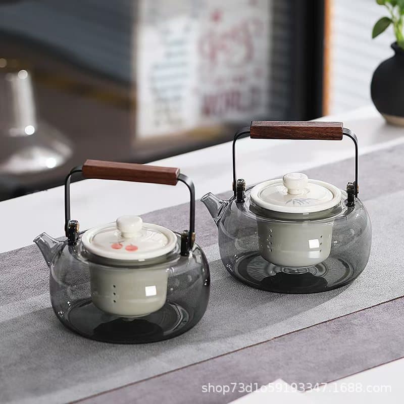 New High Borosilicate Glass with Ceramic Filter Teapot, All-in-One Steaming and Brewing for Home Flower Tea, Rounded Design