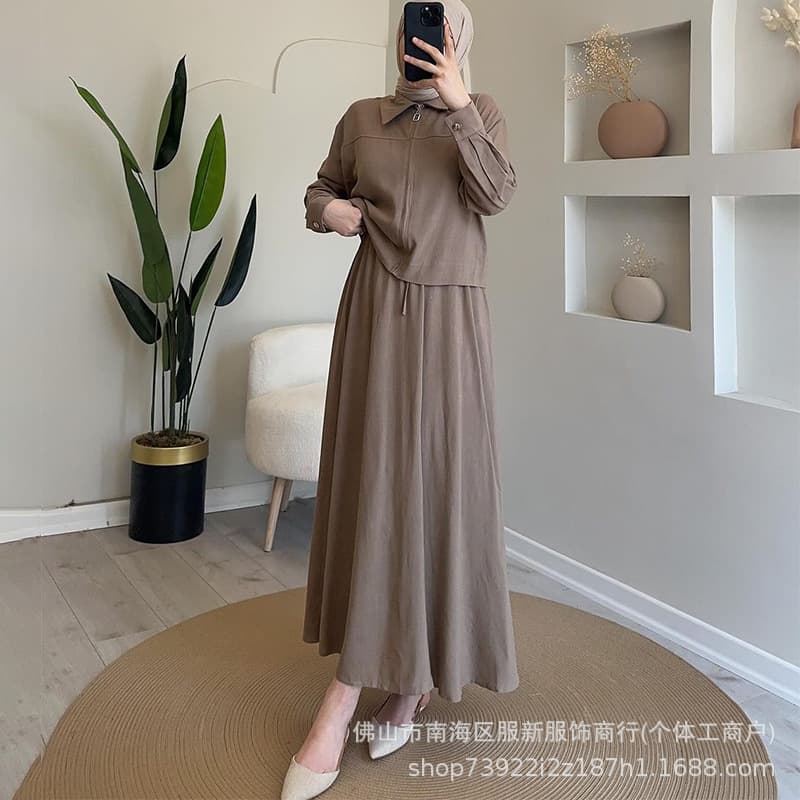 Cross-Border European and American Women's 2025 Autumn New Fashion Set Casual Long Sleeve Jacket Skirt Long Dress