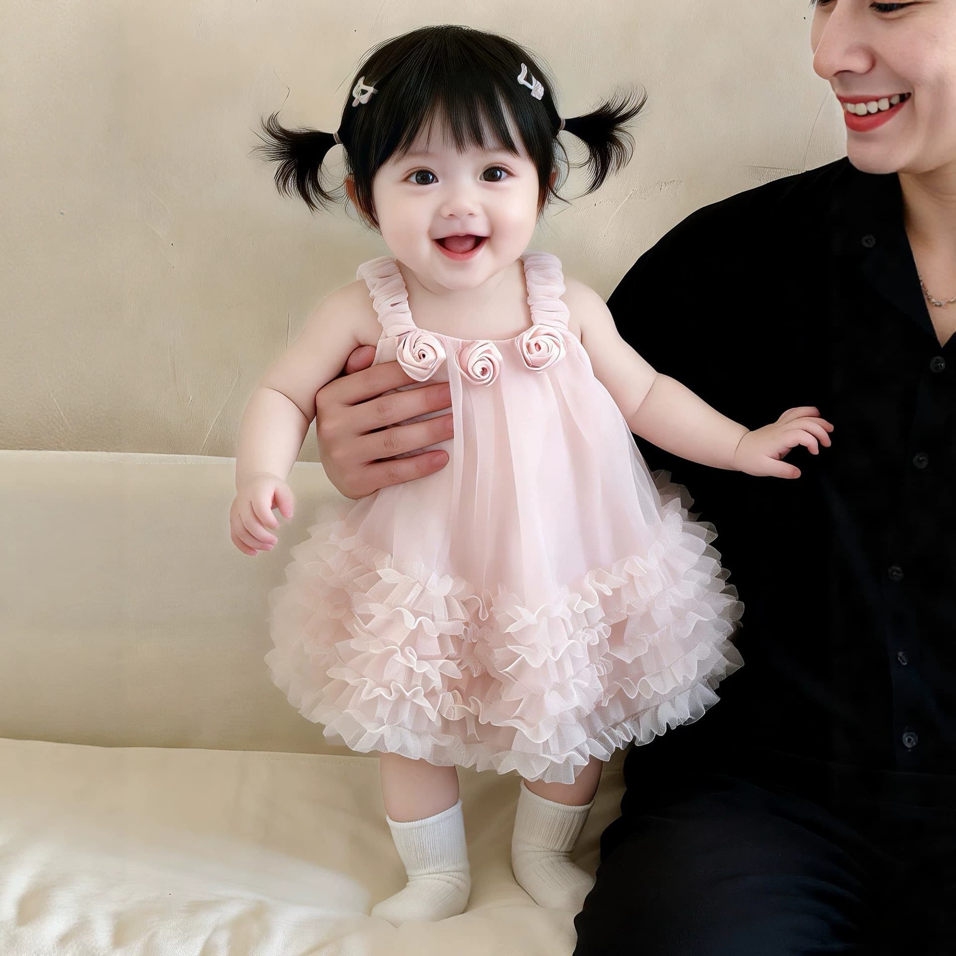 Baby Girl Birthday Banquet Little Dress Princess Dress Strapless Tutu Dress 2026 New Girls Small Month Hundred Days Dress