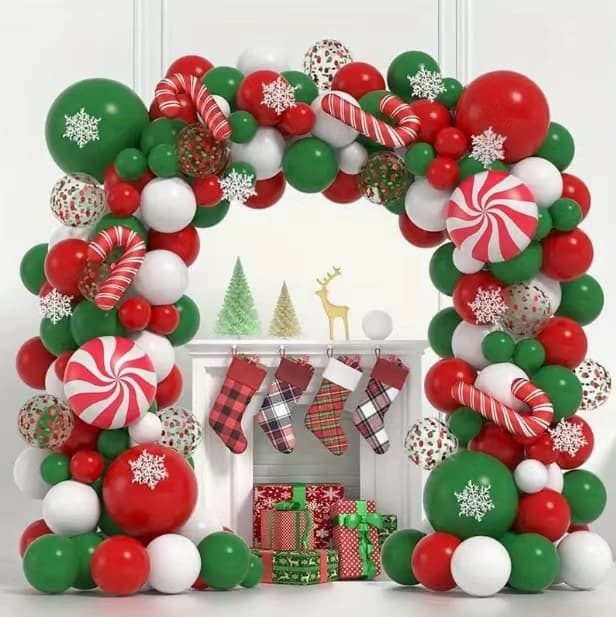 Christmas red and green candy cane aluminum film balloon garland arch set decorations candy birthday party supplies