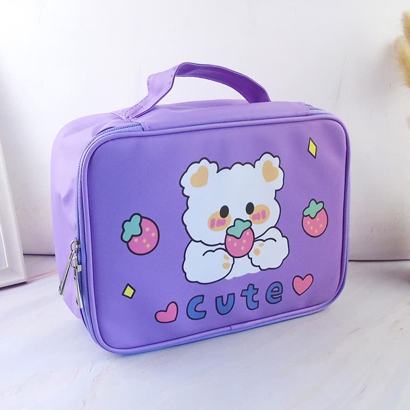 PU Cartoon Makeup Bag, Large Capacity Women's Cosmetic Storage Bag for Travel, Portable Toiletry Bag, Handheld Shower Bag
