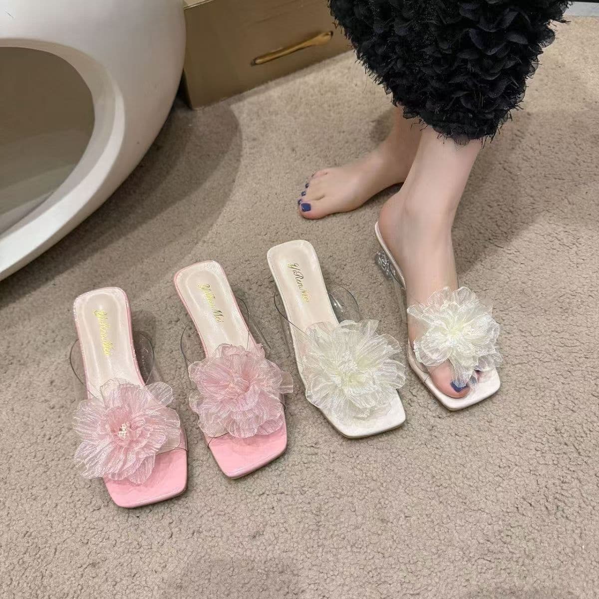 2025 fairy slippers, beautiful summer sandals for outer wear, crystal new versatile high heels, fashionable one-line sandals and slippers