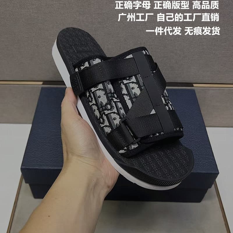 Cambodia Vietnam Singapore Slide Men's Slippers 2025 Summer D Letter Jacquard Belt Buckle Webbing Flip-Flops