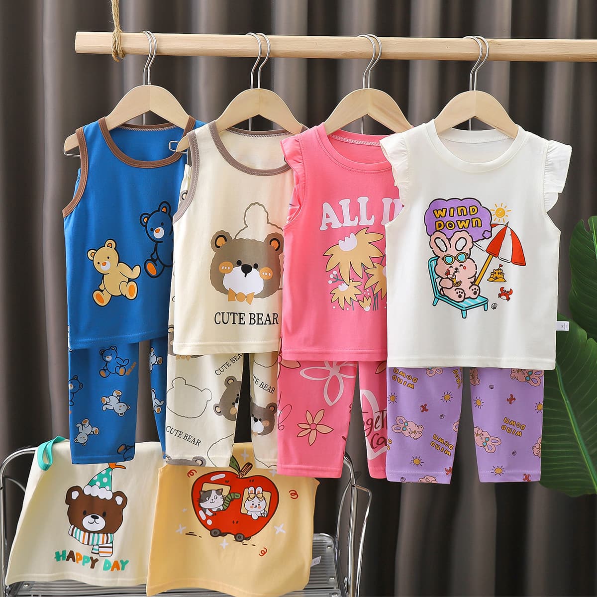 Kids Short Sleeve Set Pure Cotton Summer Baby T-Shirt Boys Homewear Girls Pajamas Children's Clothing