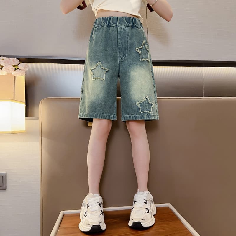 Girls' Denim 2025 Summer Thin Girls' Jeans Shorts Knee-Length Mid Pants Loose Thin Outerwear