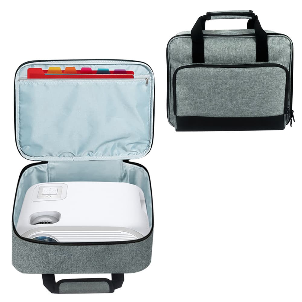 Amazon crossbody/handheld multi-functional projector dustproof storage bag for home use, AV cable, remote control, and accessories.