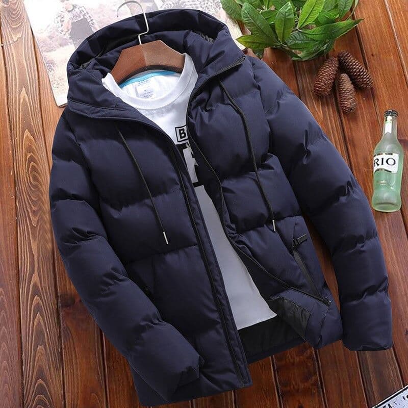 Foreign Trade 2023 Winter New Style Men's Cotton Jacket, Fashion Trend Thickened Coat, Men's Trendy Solid Color Hooded Cotton Coat