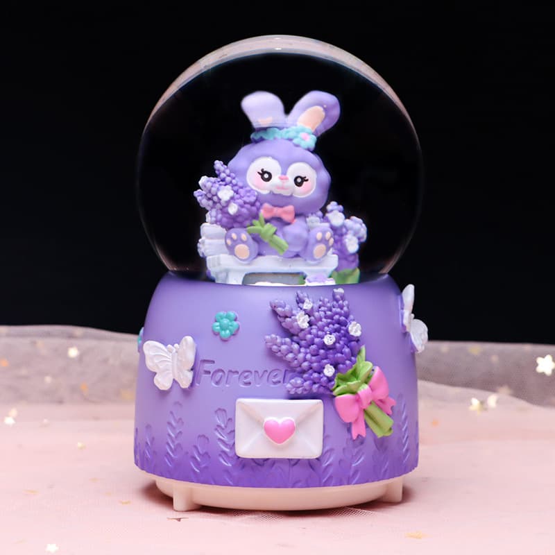 Cute Starry Lavender Crystal Ball Music Box Creative Glowing Snow Globe Gift for Girls Princess