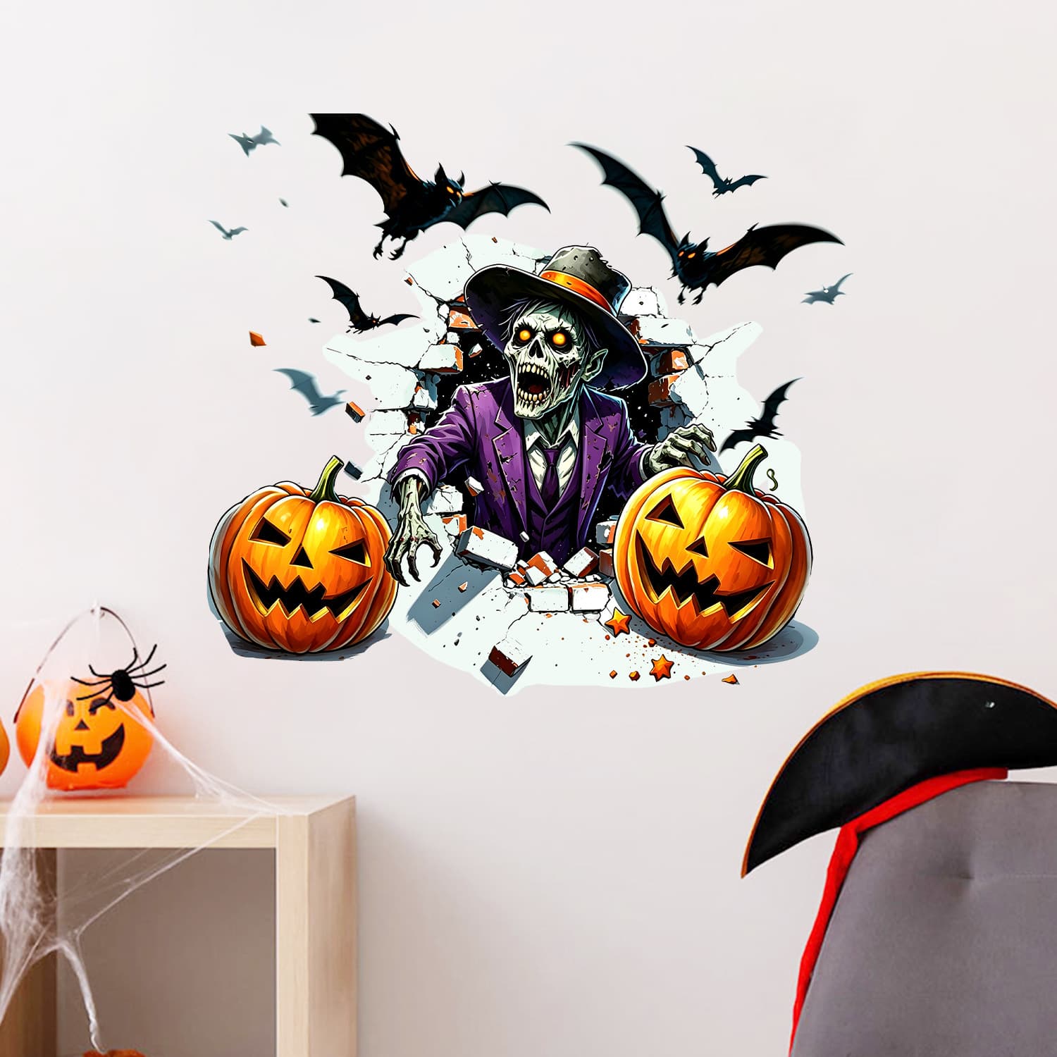 Xinuo PH-QTB829 American Dark Retro Realistic Wall-Breaking Zombie Wall Sticker Removable Living Room Wall Decoration
