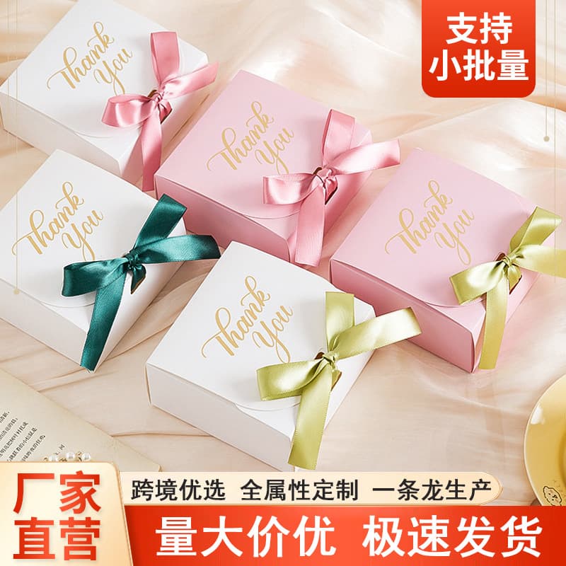 Cross-border small candy gift box, new ribbon bow companion gift box, wedding candy box wholesale flip carton