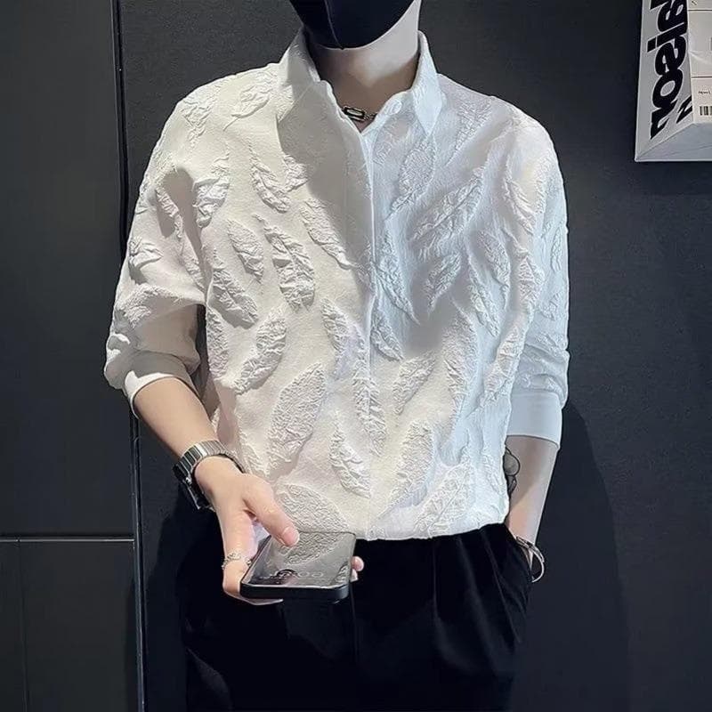 2023 New Yapi Style Men's Short-Sleeved Polo Shirt Trendy Brand Design Shirt Three-Dimensional Textured Leaf Seven