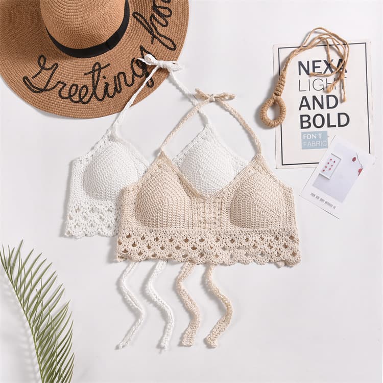 Swimsuit Sexy Summer Embroidered Short Bra Lace Women's Top Swimwear Bohemian Ethnic Style