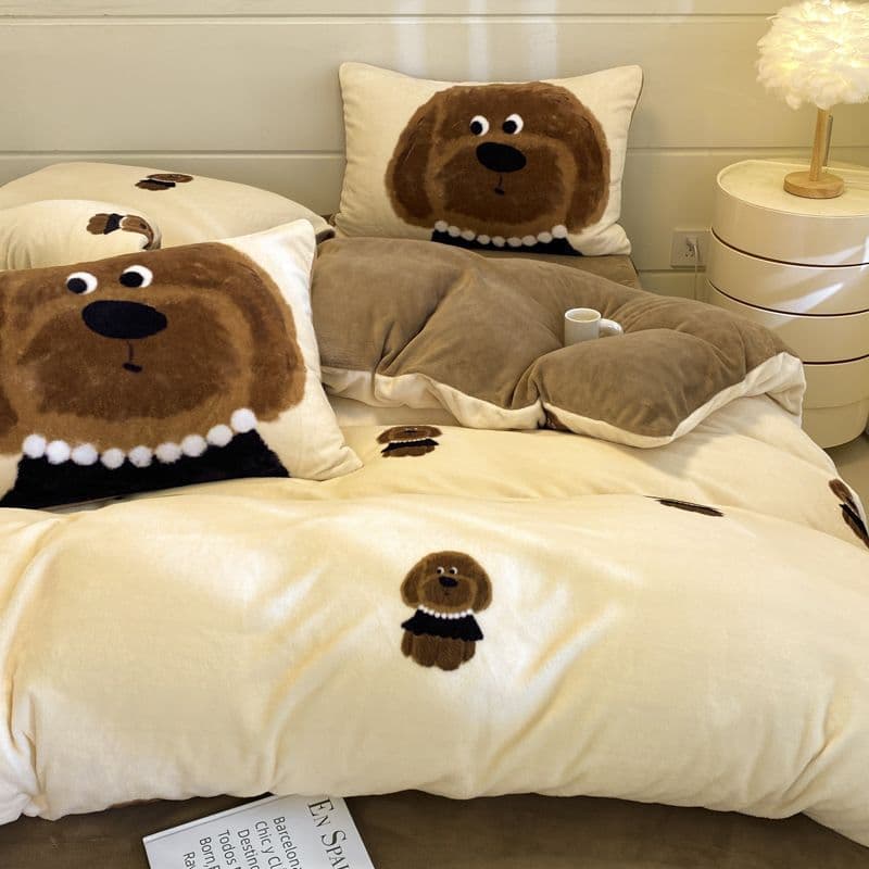 J5Dins winter milk velvet four-piece set thickened warm coral flannel quilt cover sheets dormitory three-piece bed