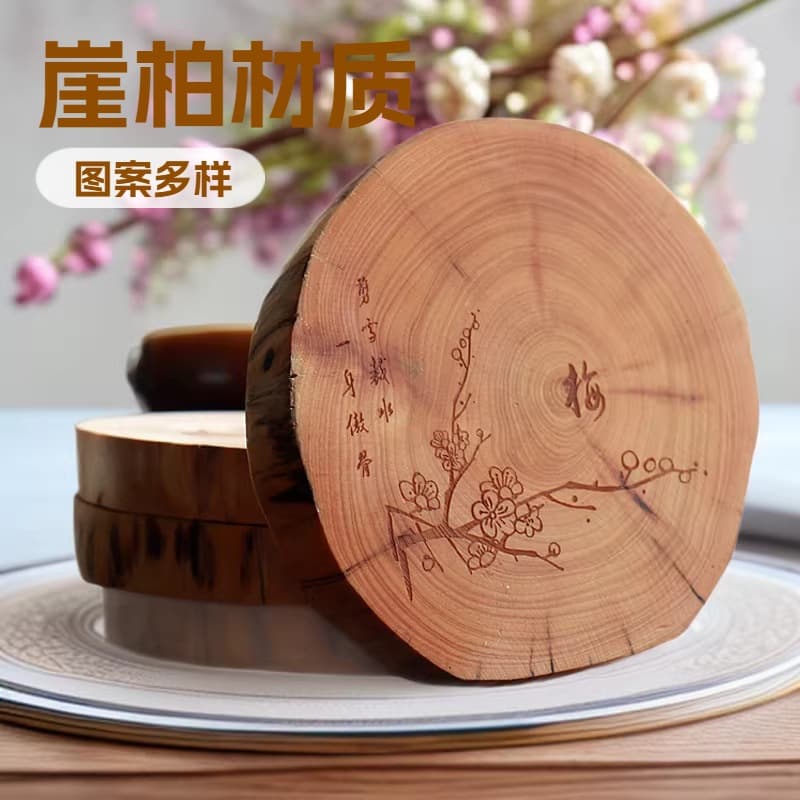 Wholesale Wooden Heat Insulation Pad Craft Gift Taihang Cliff Cypress Carved Tea Cup Mat Heat Insulation Pad Craft Ornament Universal