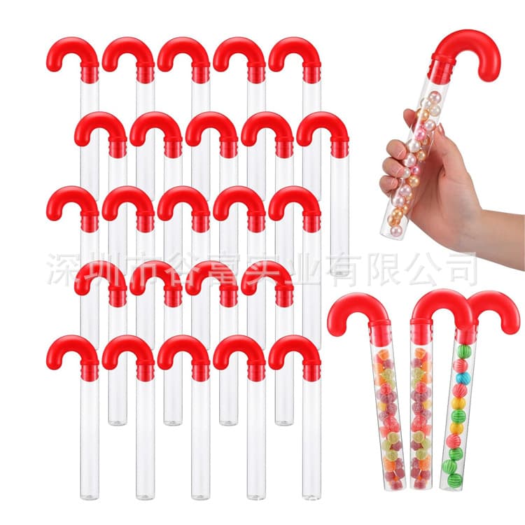 Factory Supply 27.5X235MM PET Christmas Plastic Candy Cane Tubes, Candy Packaging Tubes