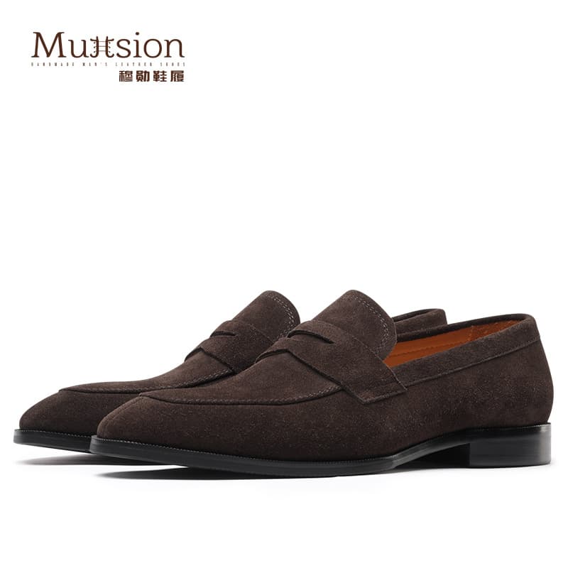 M30108 [Drop Shipping] Penny Loafers Men's Casual Shoes British Suede Leather Shoes Genuine Leather Slip-On