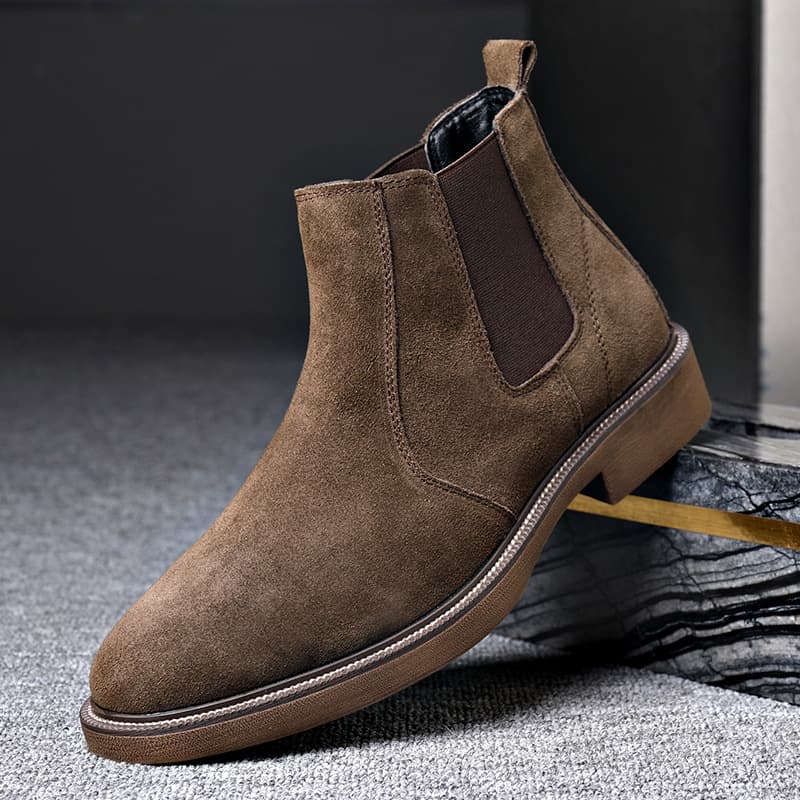 Men's Chelsea Boots Spring Autumn Winter Rubber Sole Warmth Fleece Lined Pointed Toe Leather Booties British Style Shoes