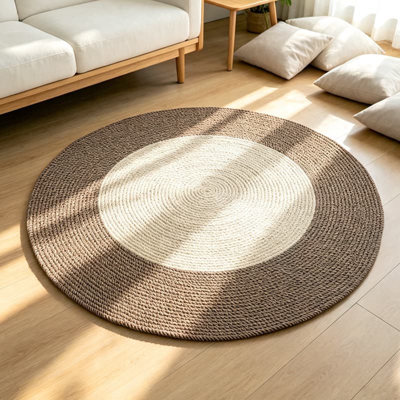Cross-border cotton and linen retro floor mats round home floor mats simple woven tassel carpet solid color living room floor mats