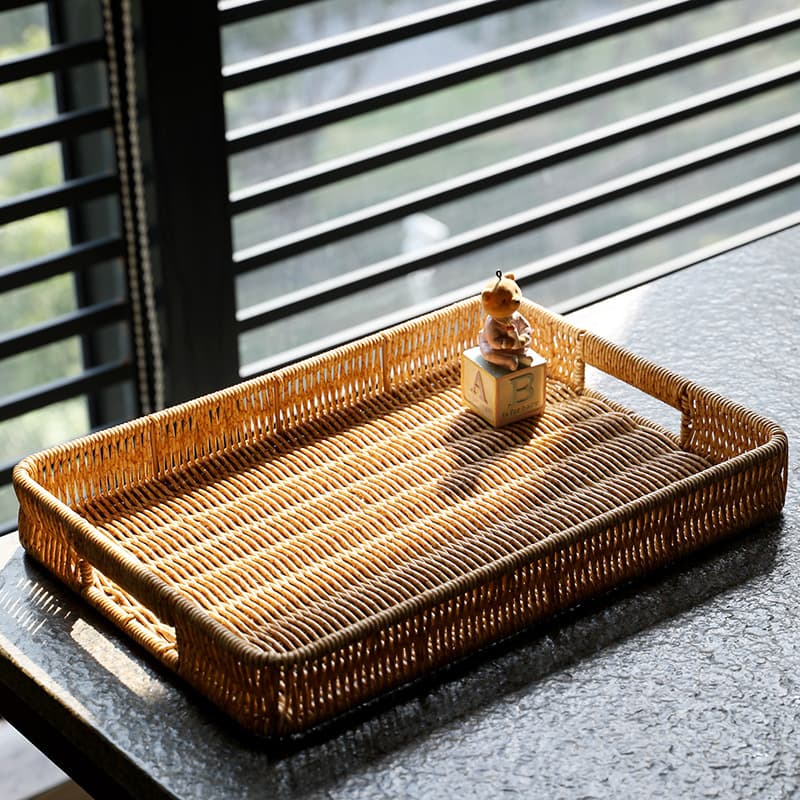 Nordic Style Wicker Basket Tray for Living Room Bread Fruit Plate Snack Basket Storage Basket Luxurious Retro Style Plastic