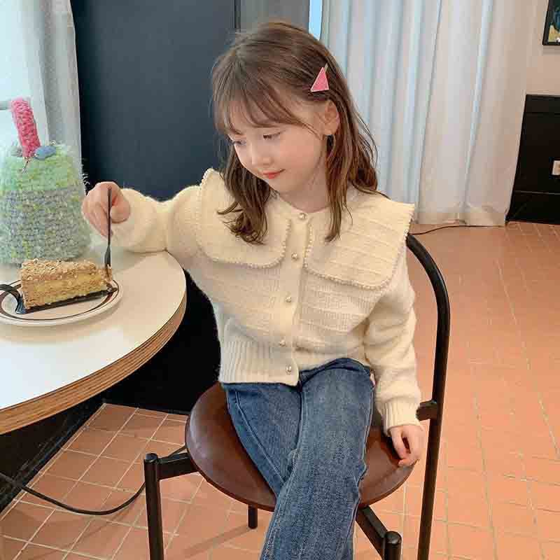 Spring and Autumn Girls' Small and Medium-Sized Baby Flower Sweater Cardigan Children's Sweater Western Style [K Collection]