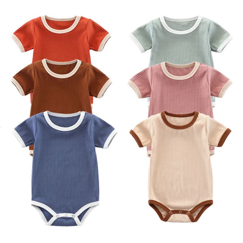 Baby Spring Summer Romper Bodysuit Ribbed Knit Baby Jumpsuit Triangle Bodysuit Newborn Crawling Suit