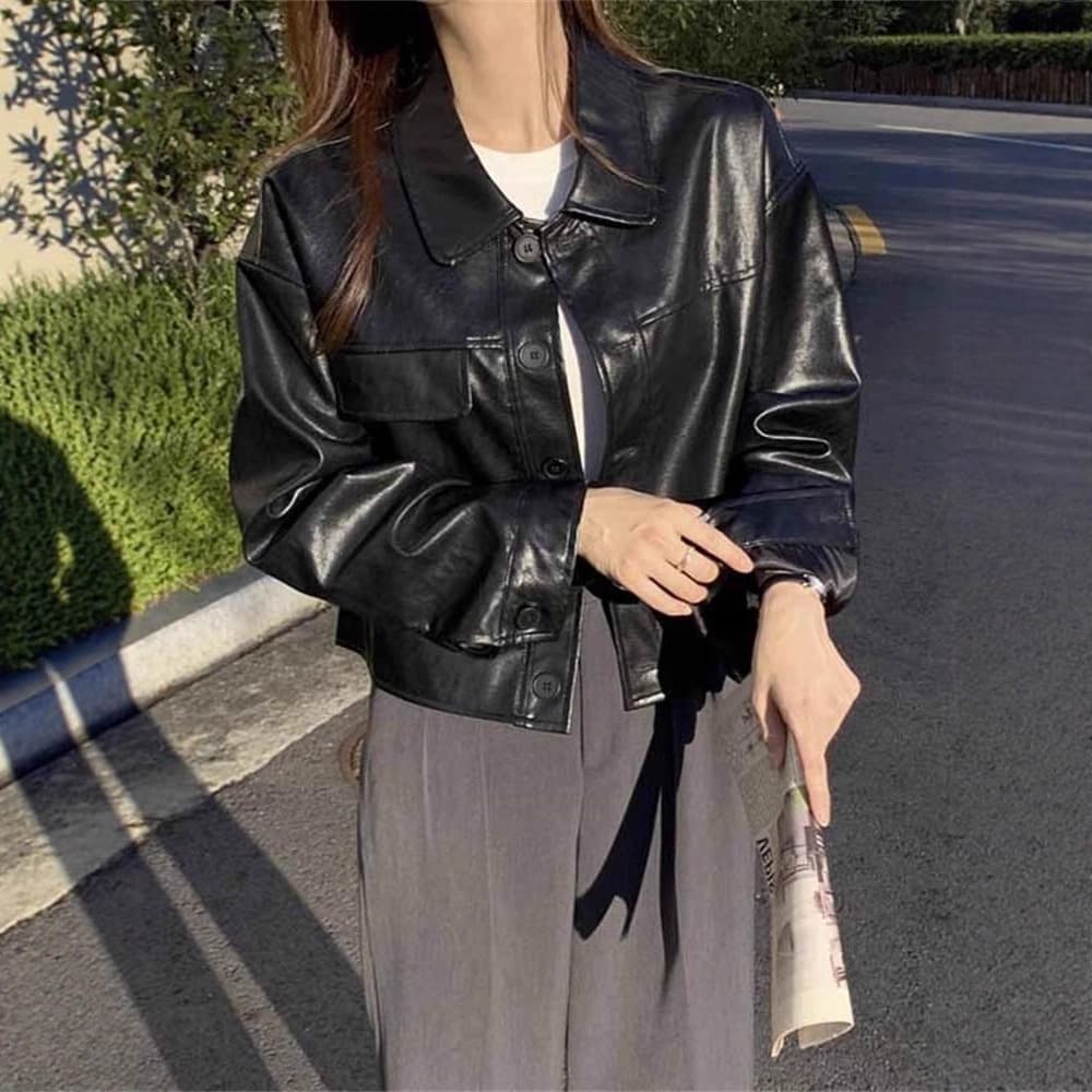 European Style Brown Leather Jacket for Women Spring Fall 2025 New Retro Trendy PU Leather Short Jacket for Petite