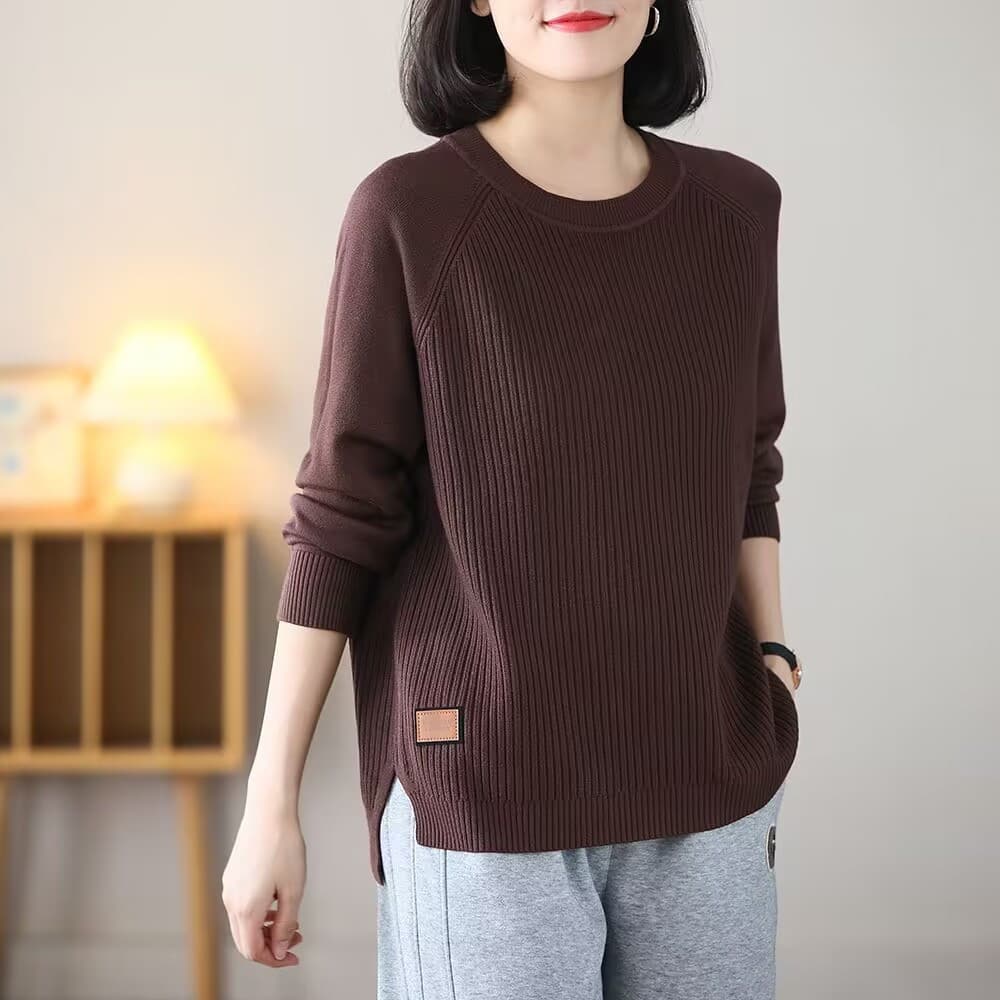 [Ready Stock] Plus Size Round Neck Pullover Sweater for Women, Autumn and Winter Knitted Top, Loose Belly-Covering Sweater