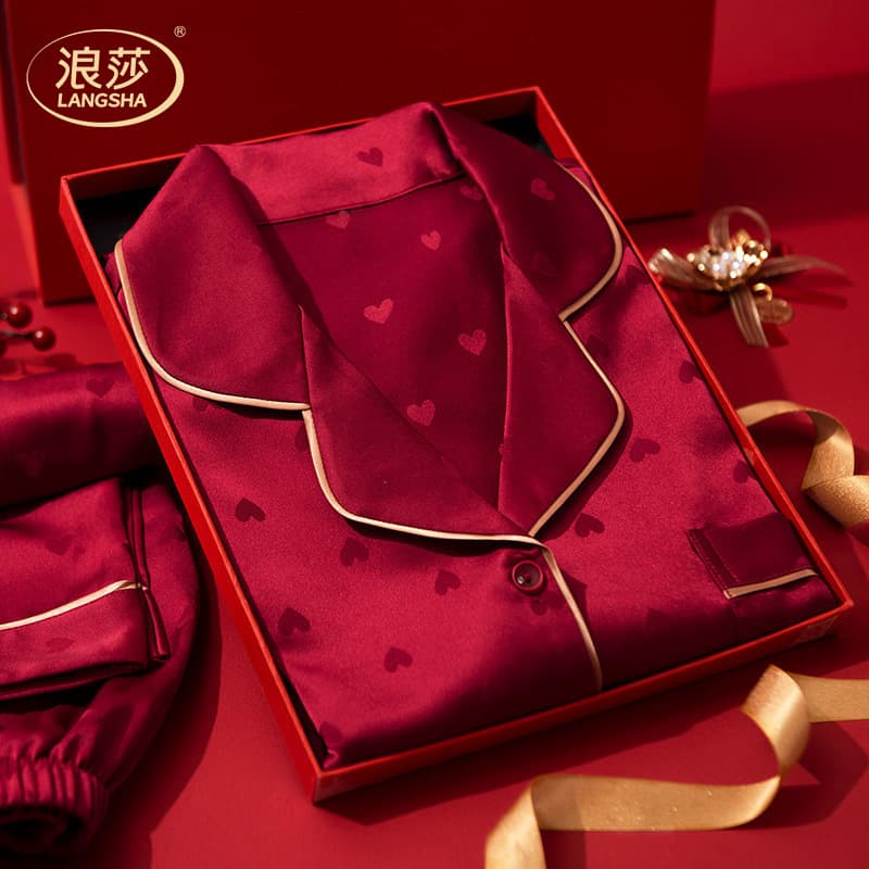 Wedding Pajamas Couple Set High-End Ice Silk Red Pajamas Benmingnian Men Women Bride Groom Gift Box