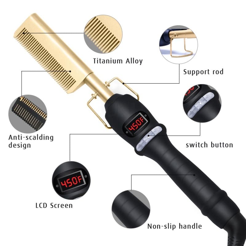 Cross-Border Wet and Dry Dual-Use Electric Heating Copper Comb Hair Straightener Non-Damaging Straightening Iron Home Curling Iron Straightening Wand