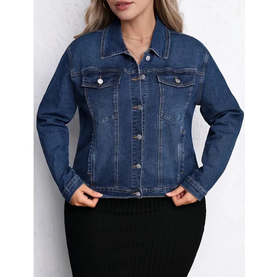 Stretch Denim Plus Size Women's Simple and Elegant Washed Denim Jacket Fashion Denim Coat
