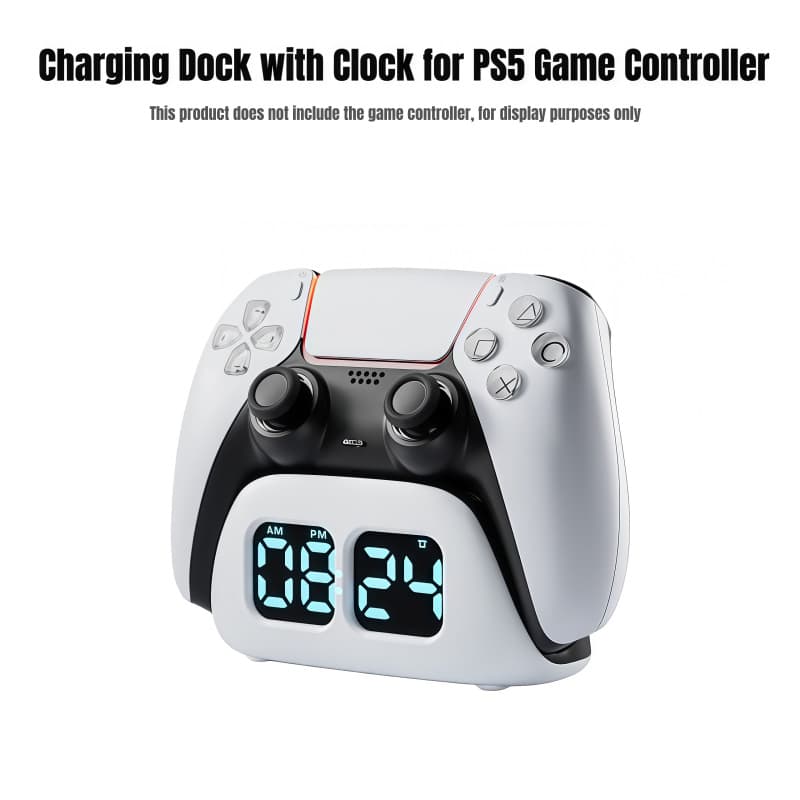Compatible PS5 Controller Charging Dock, PS5 Game Controller Fast Charging Station with Clock Display, Contact Charging Base