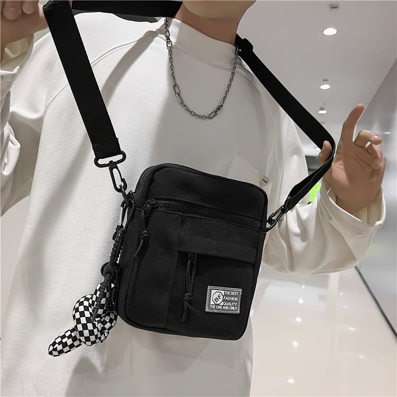 Crossbody Bag Men's Ins Trend Small Bag Mini Hong Kong Style Korean Version Student Shoulder Bag Fashion Women's Slouch Canvas Backpack
