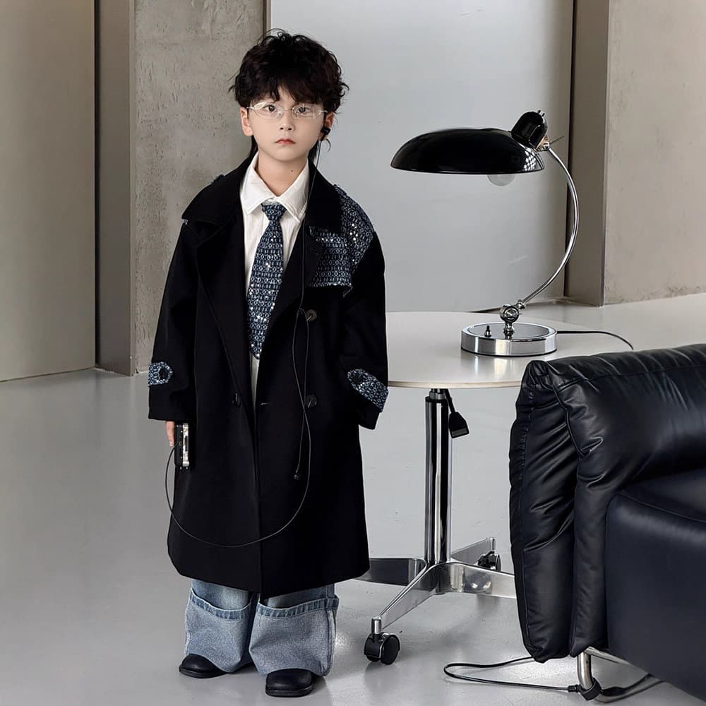 Boy's Trench Coat 2025 Autumn/Winter New Korean Patchwork Glitter Coat Children's Long Coat Kids' Clothing Drop Shipping