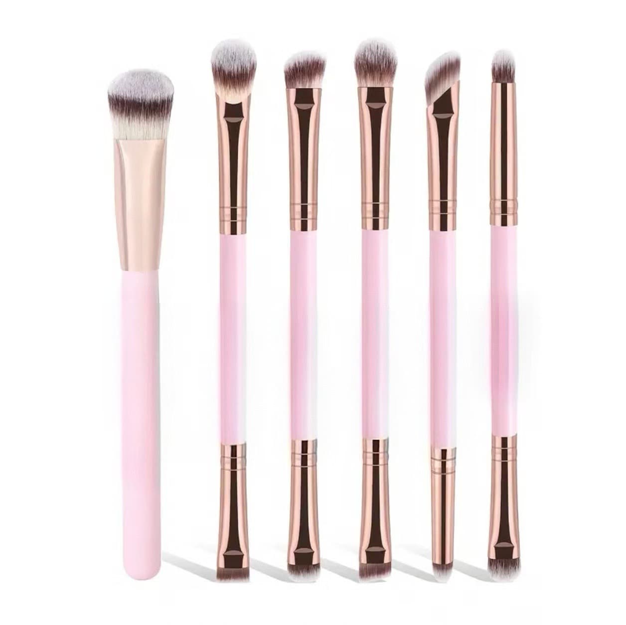 Cross-border 6 double-ended makeup brushes, foundation brush, blush contour brush, three-color soft-bristled eye shadow blending brush, beauty tools
